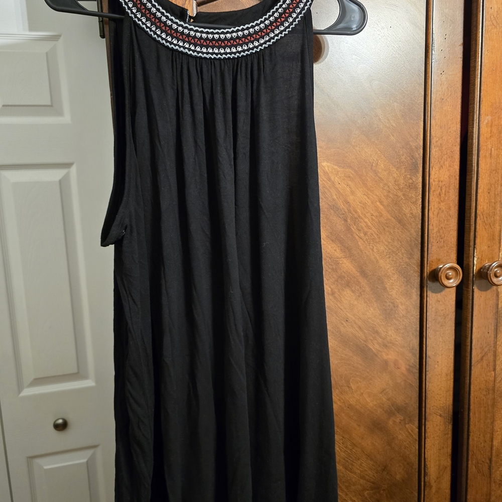 Torrid Black Sleeveless Top with Embroidered Neckline